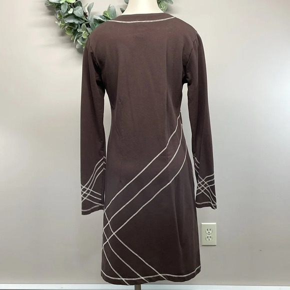 Aventura Organic Cotton Long Sleeve V-neck Brown Teagan Dress Details M - Picture 3 of 16